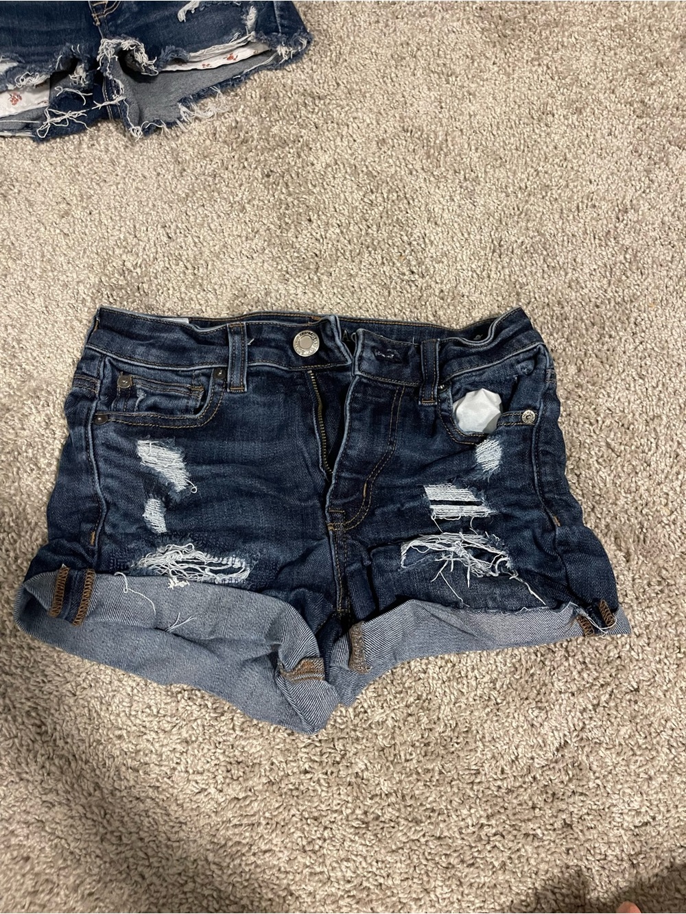 American Eagle Outfitters Dark Blue Distressed Jean Shorts